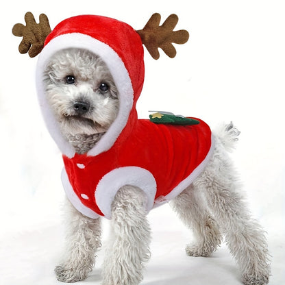 Pet Clothes Autumn And Winter Flannel Warm Festive Outfit for Dogs And Cats Featuring a Reindeer Design for Christmas And The New Year
