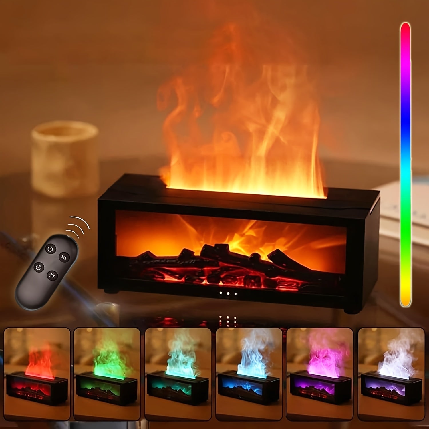 7Color Flame Diffuser with Remote Control Timer  AutoOff  USBPowered Essential Oil Humidifier 150ml IPX4 Waterproof 300mlh Humidification Capacity Night Light For Bedroom Home  Office Humidifier For Bedroom Modern Aesthetic