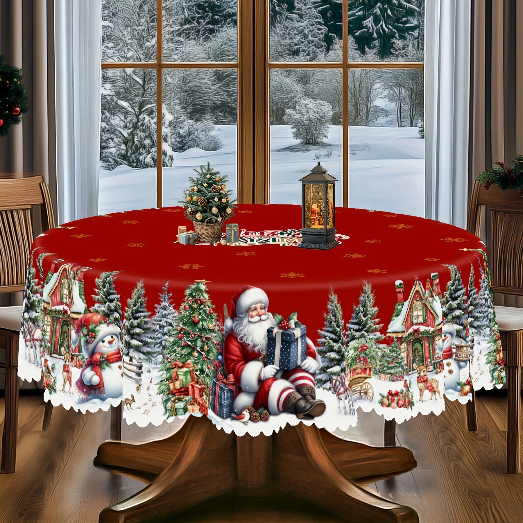 Festive Santa Claus Christmas Tablecloths 4 SizesShapes