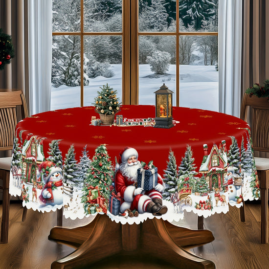 4 Sizes Available Christmas and New Year Tablecloths Santa Claus snowman and Christmas tree patterned Tablecloth Christmas party tablecloth Circular and rectangular tablecloths Kitchen Accessories Christmas Gift