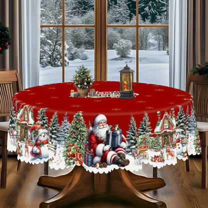 4 Sizes Available Christmas and New Year Tablecloths Santa Claus snowman and Christmas tree patterned Tablecloth Christmas party tablecloth Circular and rectangular tablecloths Kitchen Accessories Christmas Gift